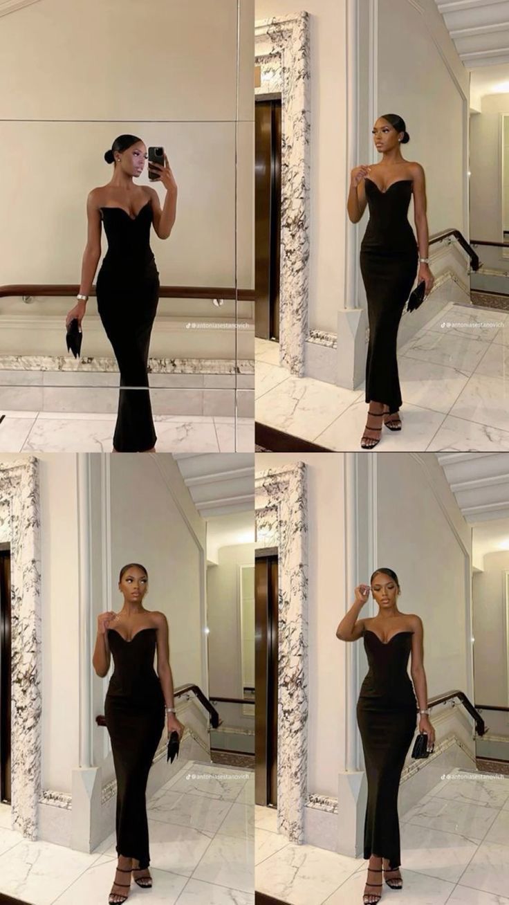 Strapless Prom Dress Black Elegant Evening Party Dress