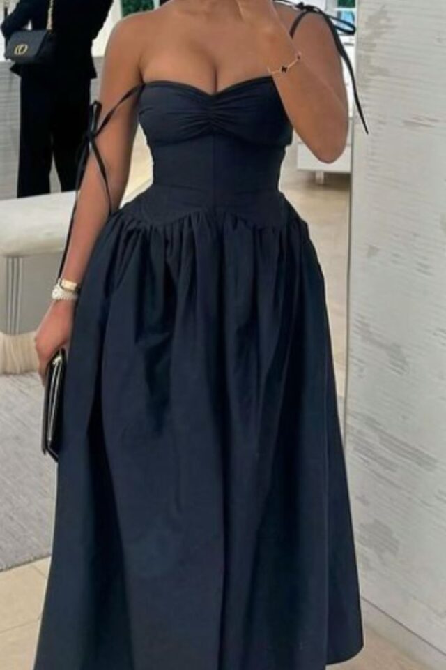Navy Blue A Line Prom Dress Elegant Evening Party Dress