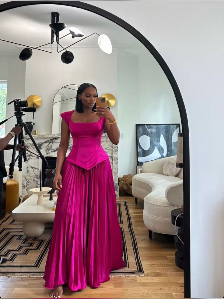 Hot Pink A Line Prom Dress Elegant Evening Party Dress