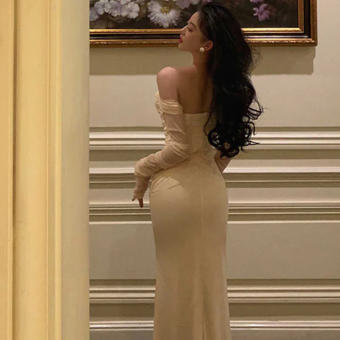 Sexy Mermaid Off The Shoulder Tulle White Satin Long Prom Dress Evening Dresses
