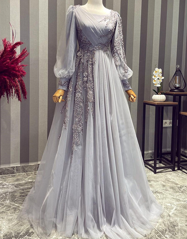 Elegant Muslim Evening Dress Long Sleeves Appliques Special Occasion Party Dress