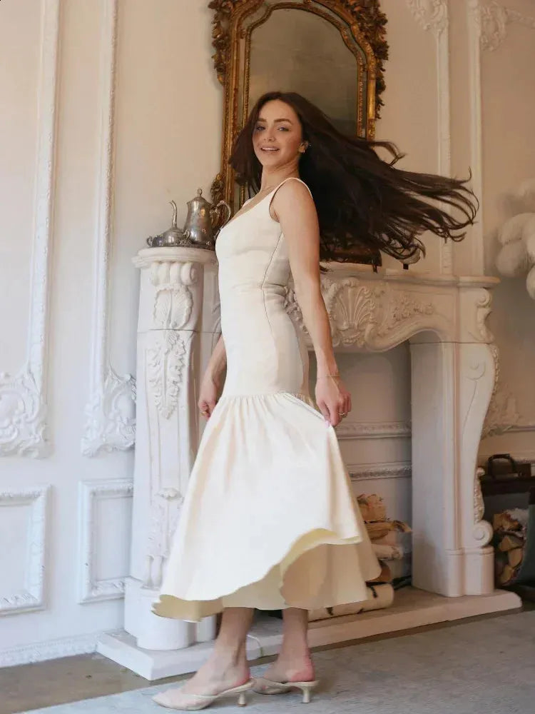 Elegant Square Neck Maxi Dress Sleeveless Women's Party Dress