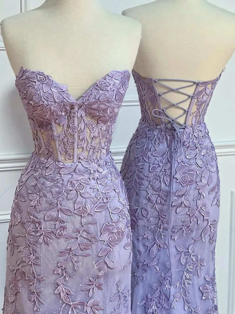 Lace Mermaid Dress Long Sweetheart Formal Evening Lace Up Back Party Dress