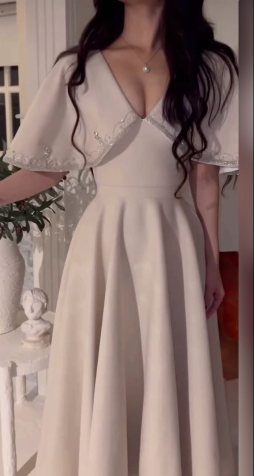 Elegant A line Prom Dress,Ivory Evening Dress Formal Prom Gown