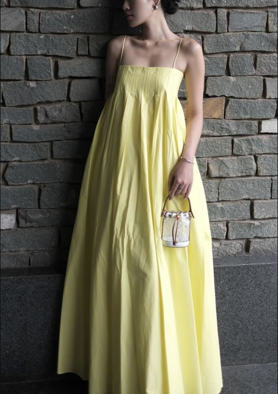 Yellow Spaghetti Straps Elegant A line Prom Dress Yellow Evening Dress