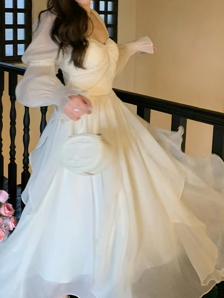 Women Casual Princess Party Dress Vintage A-line Birthday Dress Evening Dress