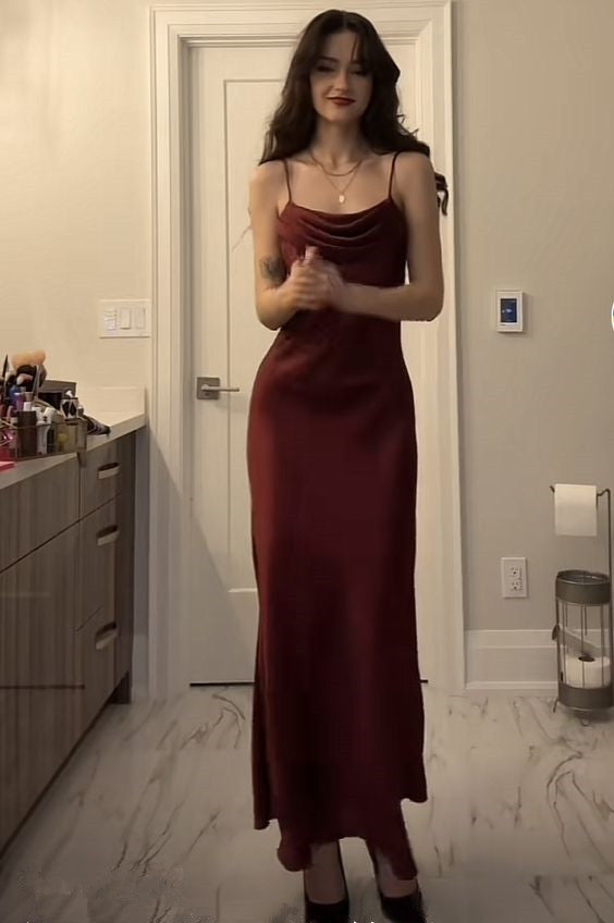Modest Mermaid Straps Burgundy Prom Dress