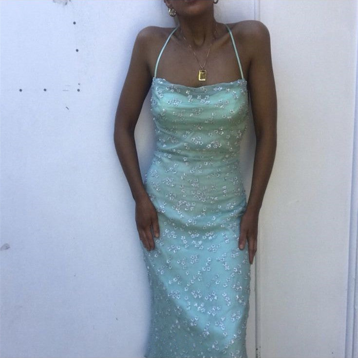 Spaghetti Straps Elegant Prom Dresses Floor Length Evening Dress