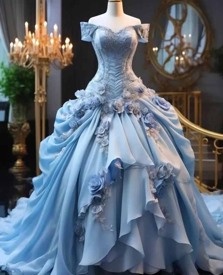 A Line Blue Ball Gown Tulle Long Prom Dress, Evening Formal Dress