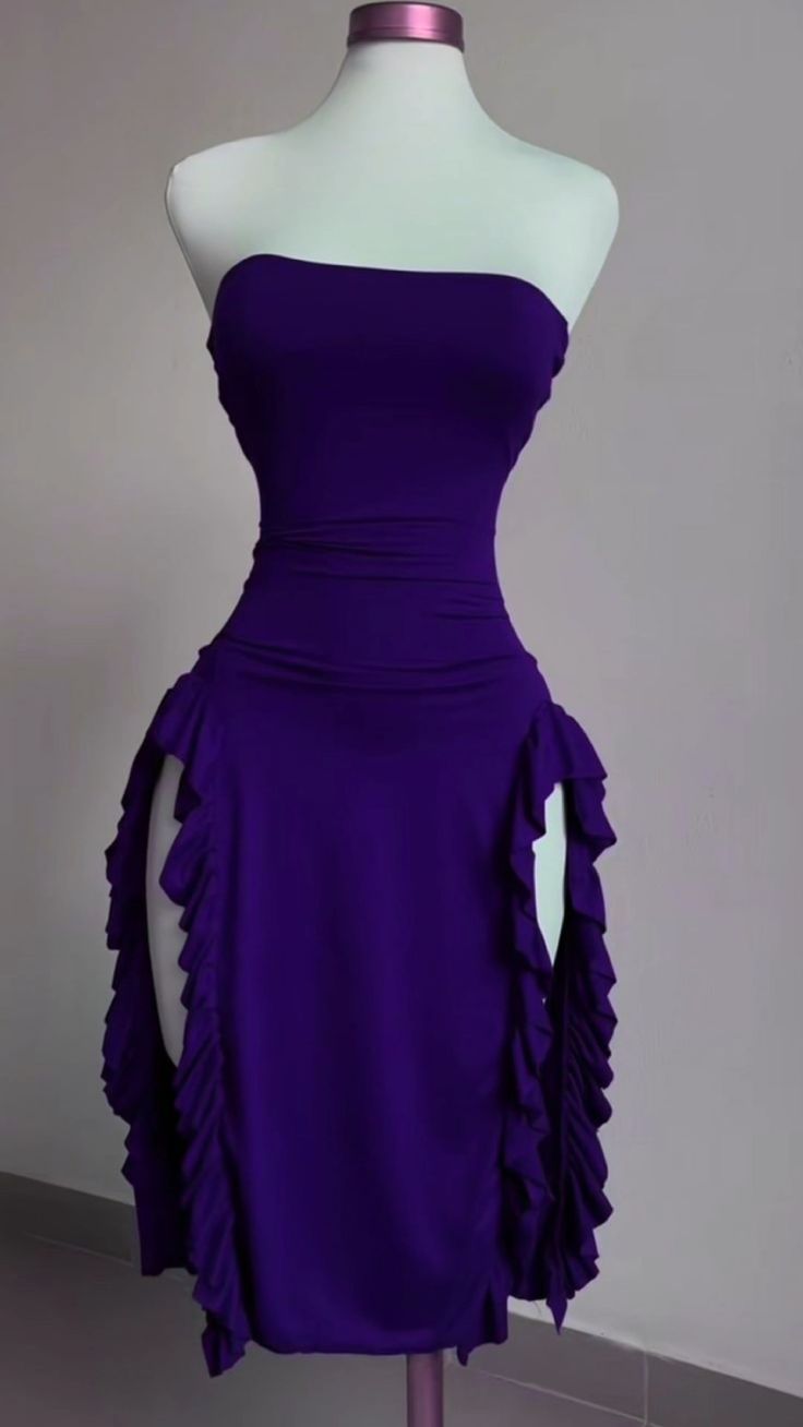 Strapless Sheath Midi Length Ruffle Prom Dress Sexy Evening Dress