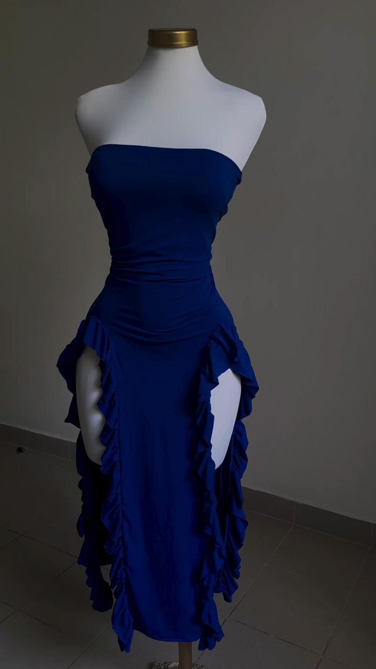 Strapless Sheath Midi Length Ruffle Prom Dress Sexy Evening Dress