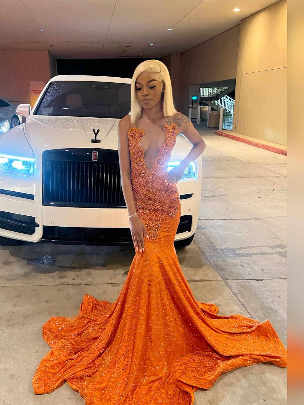 Long Mermaid orange prom dress Sexy Party Dress