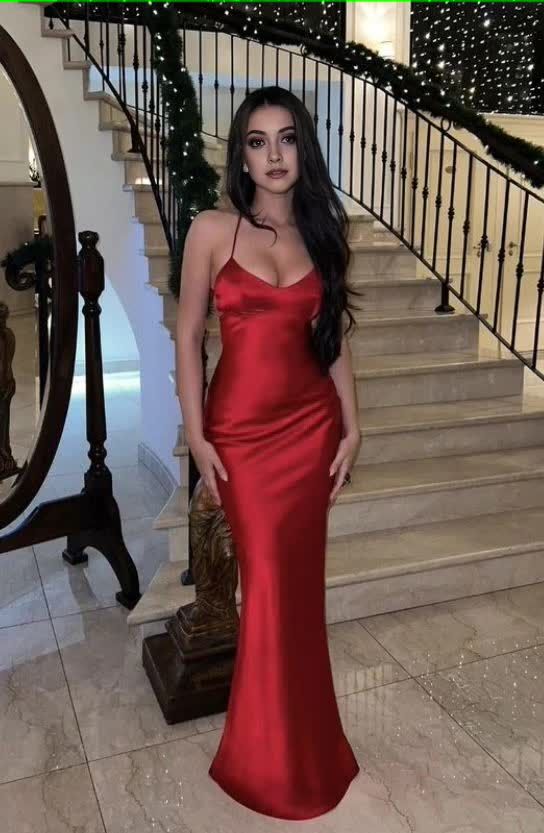 Sexy Red Mermaid Spaghetti Straps Long Party Prom Dresses,Evening Dress