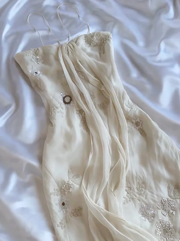 Vintage Ivory Straps Charming Party Dress long prom evening dresses