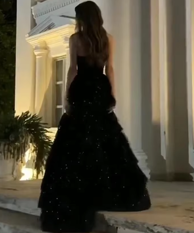 Multi-layer Shiny Elegant Dresses for Women,Luxury Party Dress,Black Prom Dress
