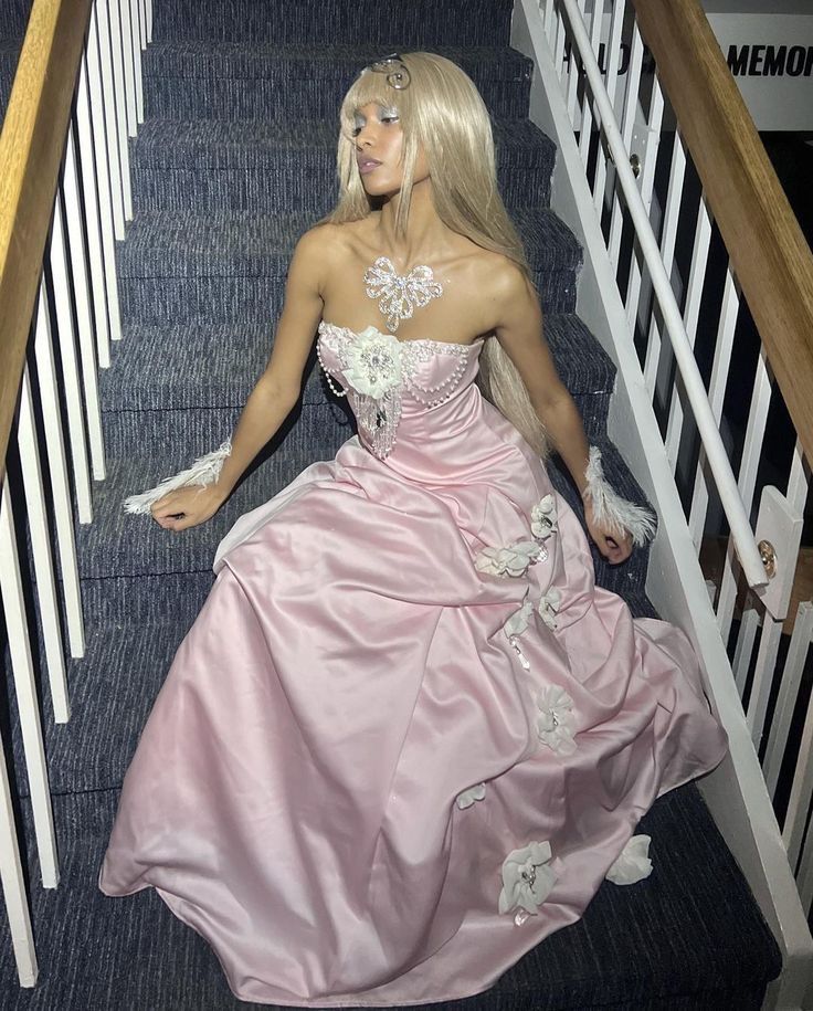Pink Strapless Satin Long Prom Dresses Evening Dress With Flowers