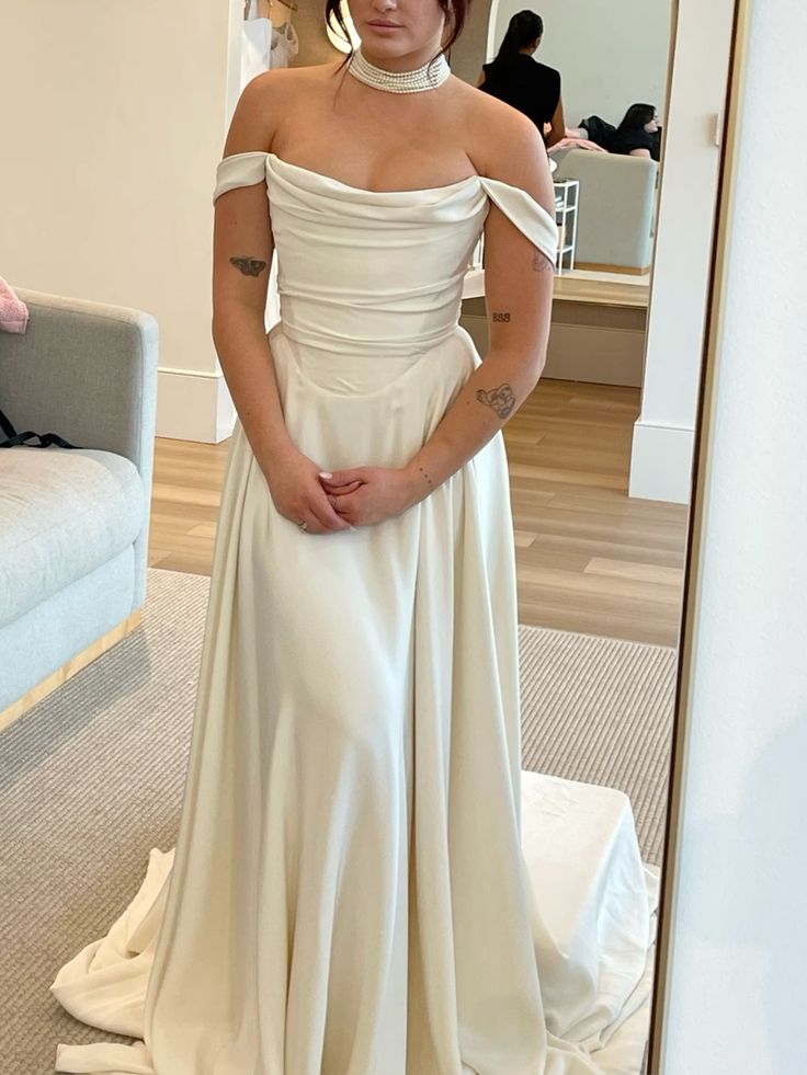 A Line Off Shoulder Long Wedding Dresses,Elegant Wedding Dress