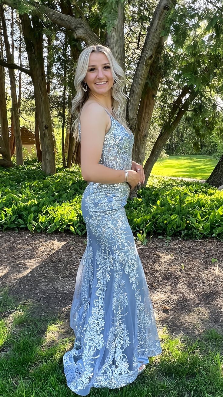 Mermaid Applique Long Formal Prom Dresses