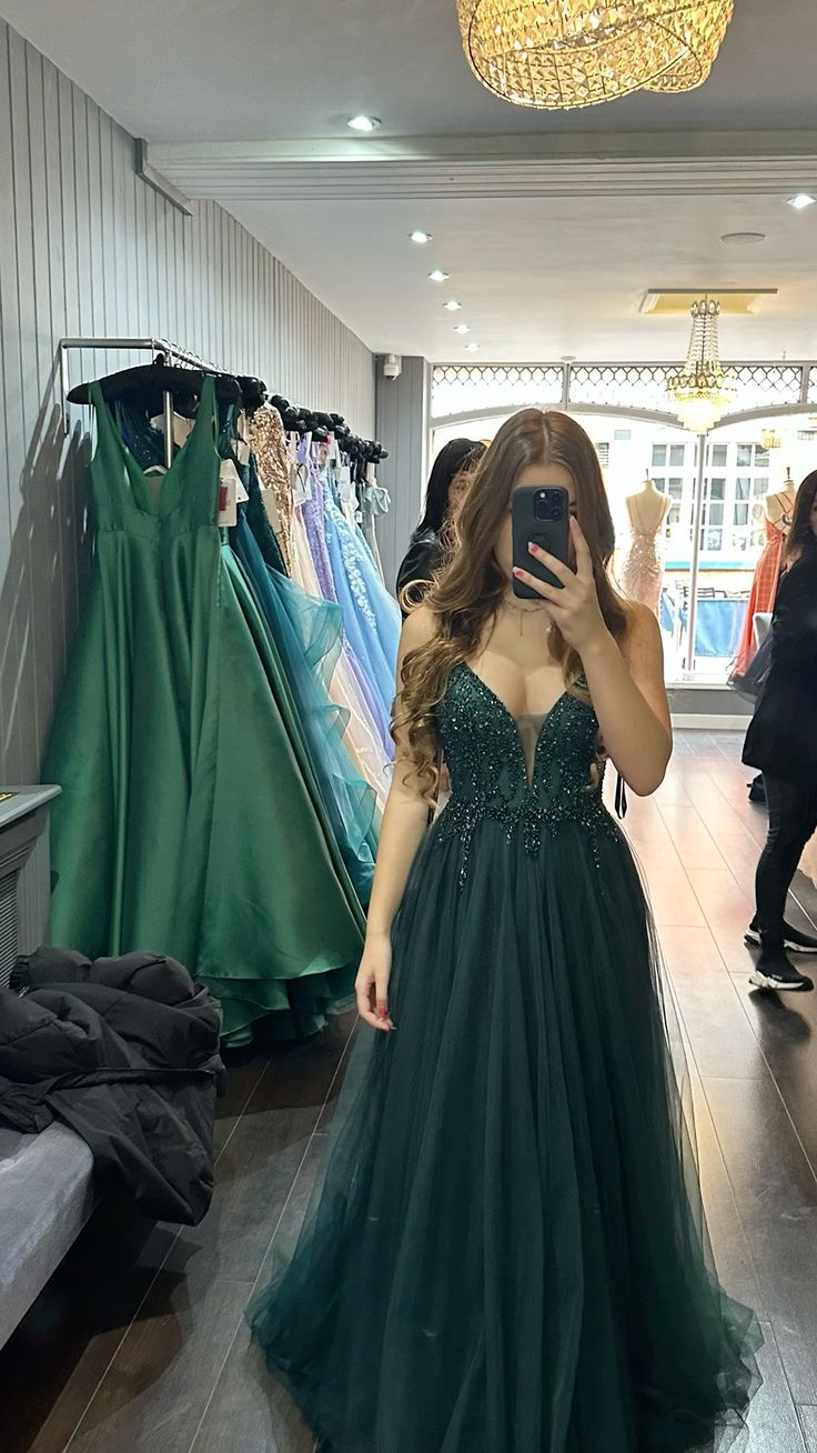 Emerald green prom dress A Line Evening Dress