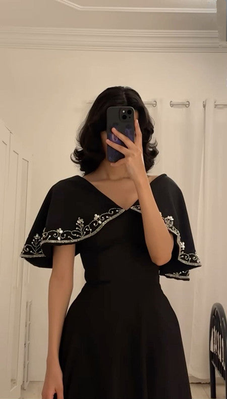Black A line Long Prom Dress,Black Evening Dress