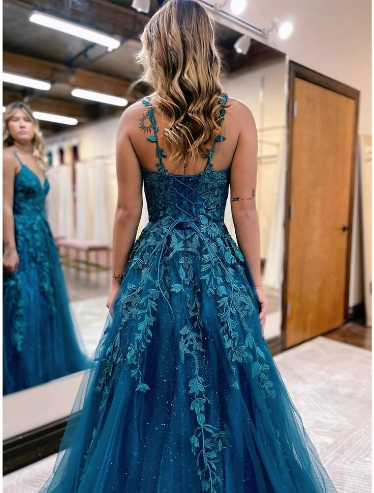 A Line Glitter Tulle Lace Prom Dress