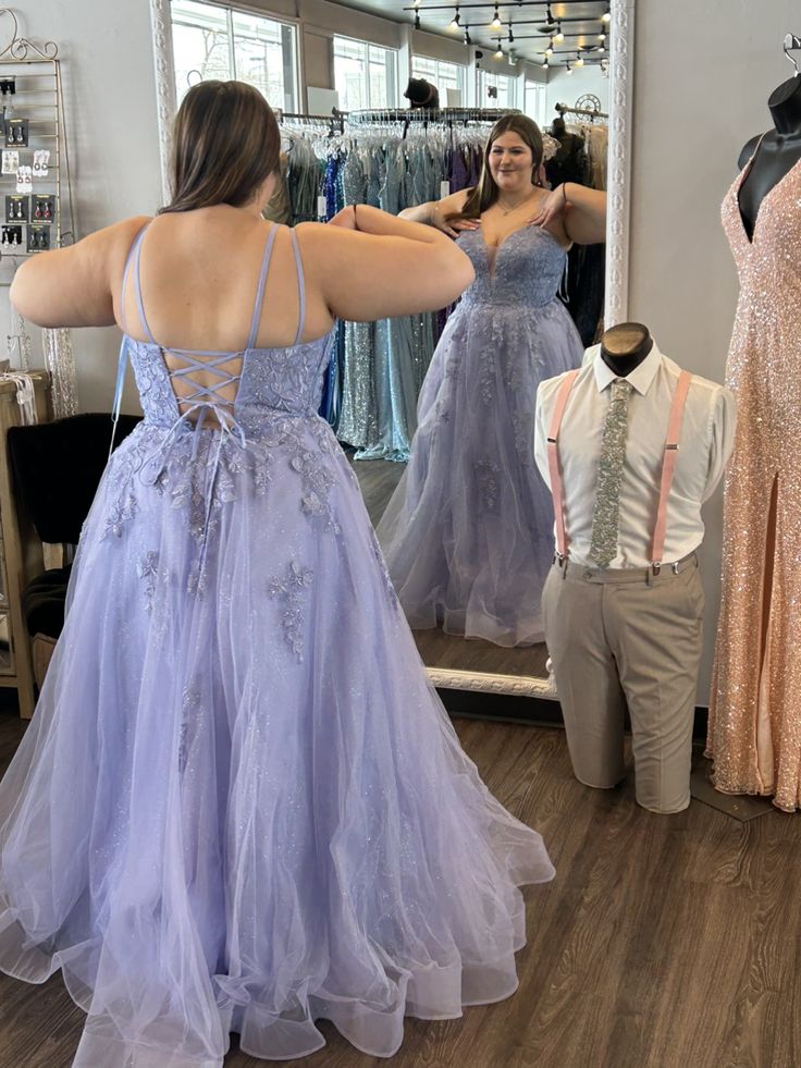 A-Line Spaghetti Straps Appliques Tulle Long Prom Formal Dress