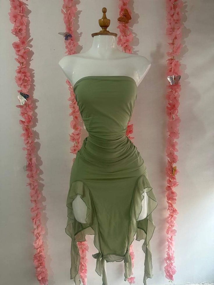 Strapless Midi Length Ruffle Prom Dress Sexy Evening Dress
