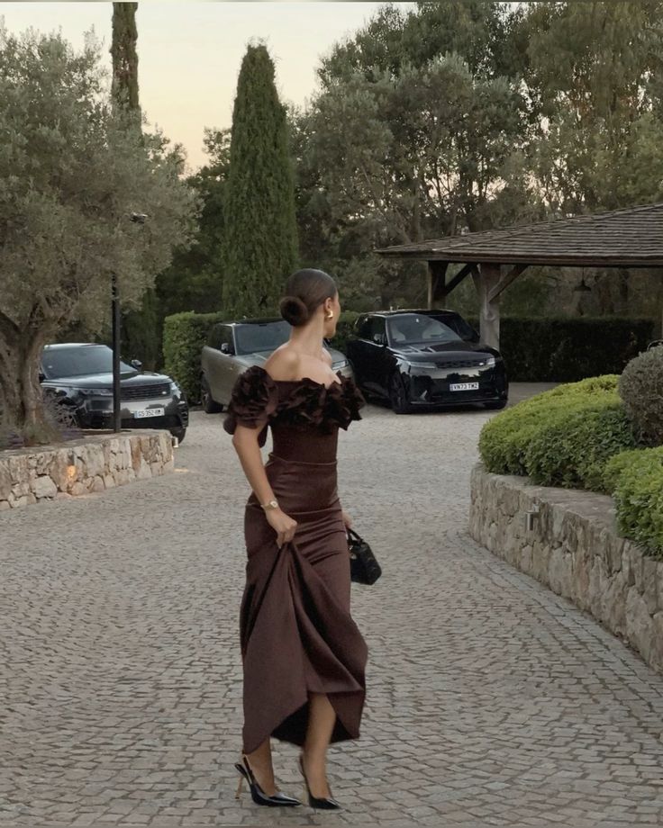 Brown Off The Shoulder Long Prom Dress Formal Dress