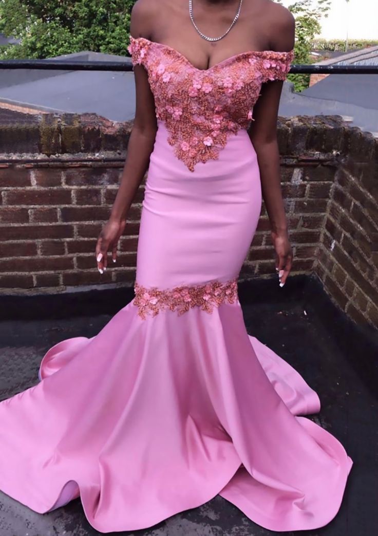 Mermaid Off-the-Shoulder Court Train Satin Prom Dress With Beading Flowers