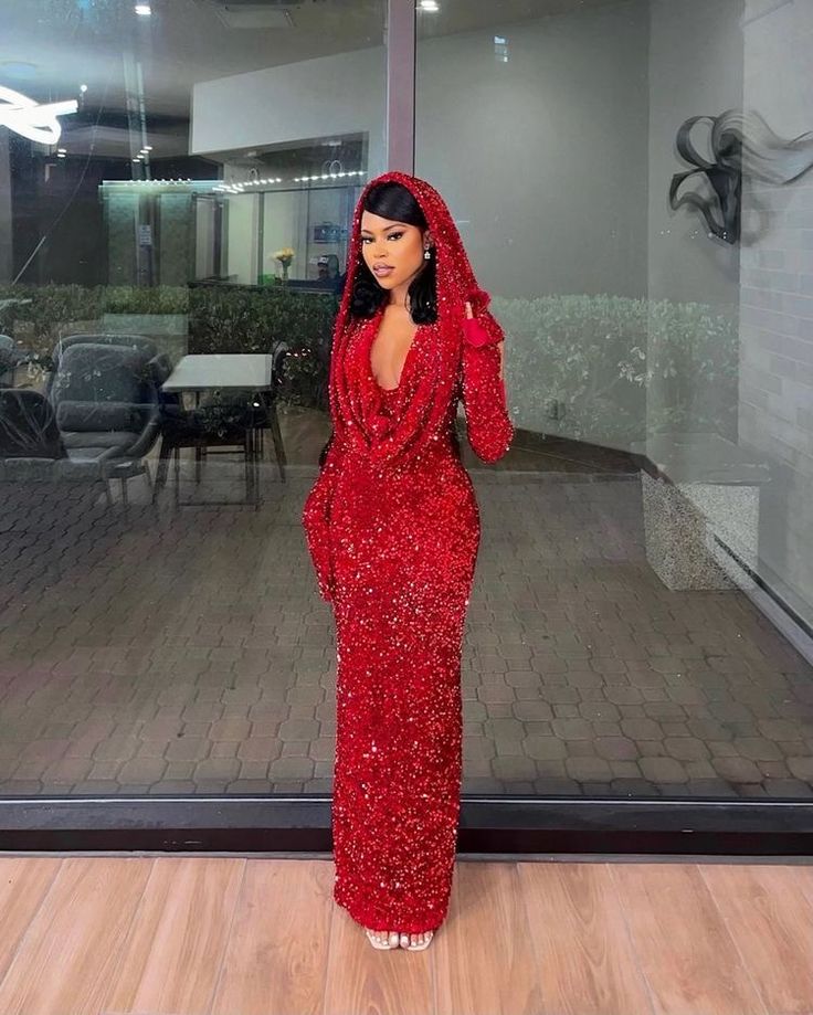Charming Red Sequin Sheath Prom Dress,Red Evening Dress