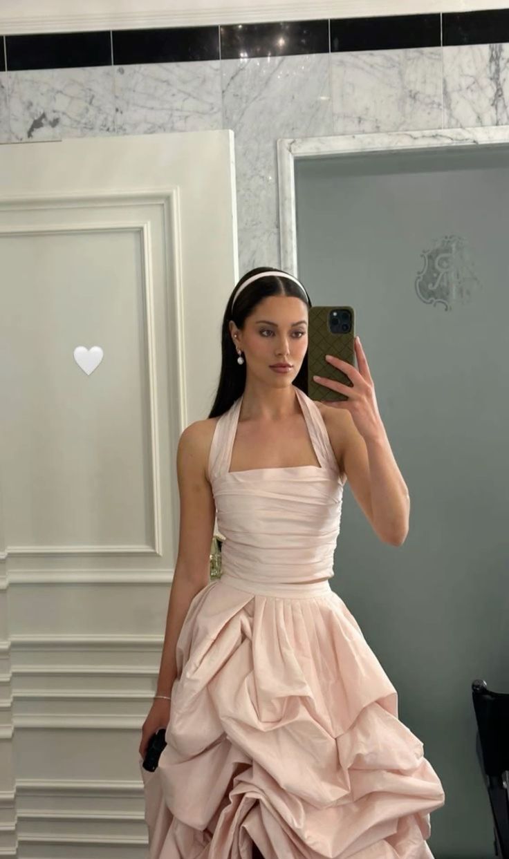 Glamorous Two Pieces Light pink Satin long prom dress