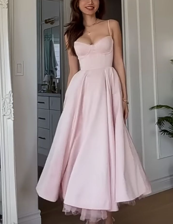 Women's Sleeveless Midi Dress Pink Evening Gown