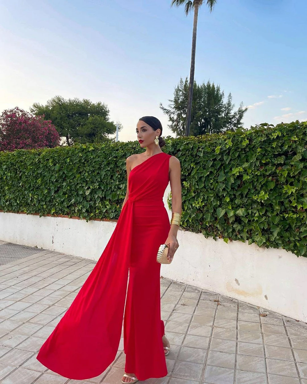 Red Party Dress Elegant Mermaid One Shoulder Prom Dress