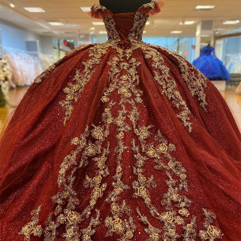 Dark Red Sequins Quinceanera Dresses 2024, Lace Up Ball Gown Prom Gowns