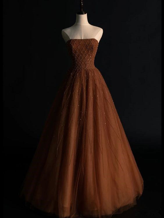 Luxury Strapless Tulle Ball Gown Long Prom Dress Evening Dress