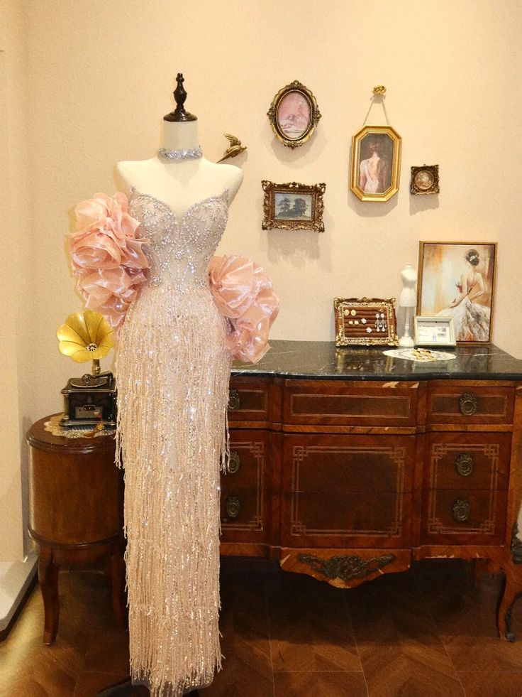 Shiny Prom Dress Sweetheart Tassel Evening Dress Gala Dress Birthday Party Dress