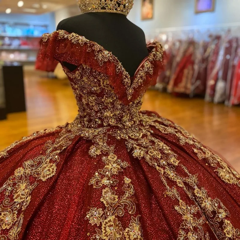 Dark Red Sequins Quinceanera Dresses 2024, Lace Up Ball Gown Prom Gowns