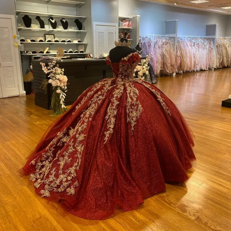 Dark Red Sequins Quinceanera Dresses 2024, Lace Up Ball Gown Prom Gowns