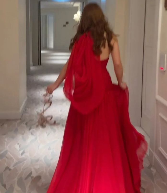 Red Evening Dress, Side Slit Party Dress For Women