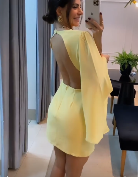 Yellow Long Sleeves Simple Short Formal Dress