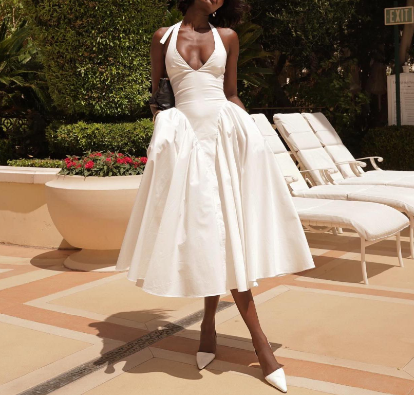 A line White Evening Dresses, Halter Prom Party Gown