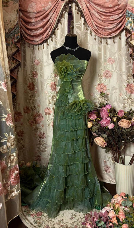 Green Strapless Long Prom Dress,Long Evening Gowns