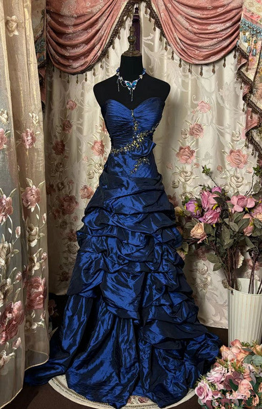 Blue Strapless Ball Gown Long Prom Dress,Long Evening Gowns
