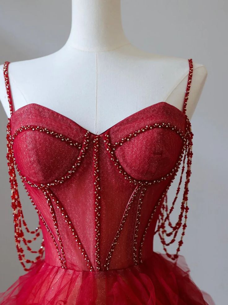 Charming Burgundy Sweetheart Neck Tulle Beads Long Prom Dress A Line Party Evening Gown