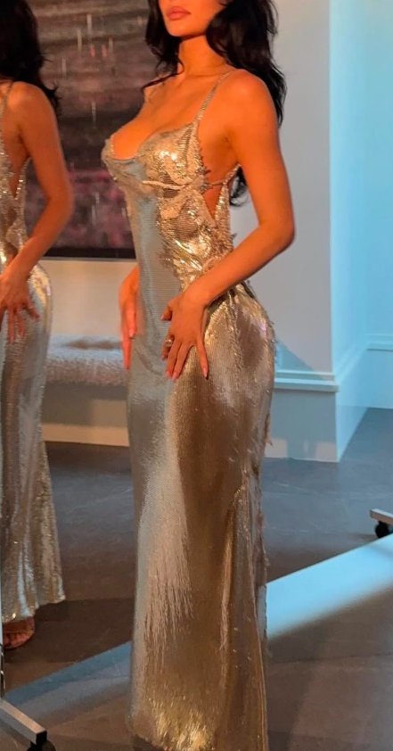 Classy Silver Spaghetti Straps Sequin Mermaid Prom Dress Backless Evening Dress