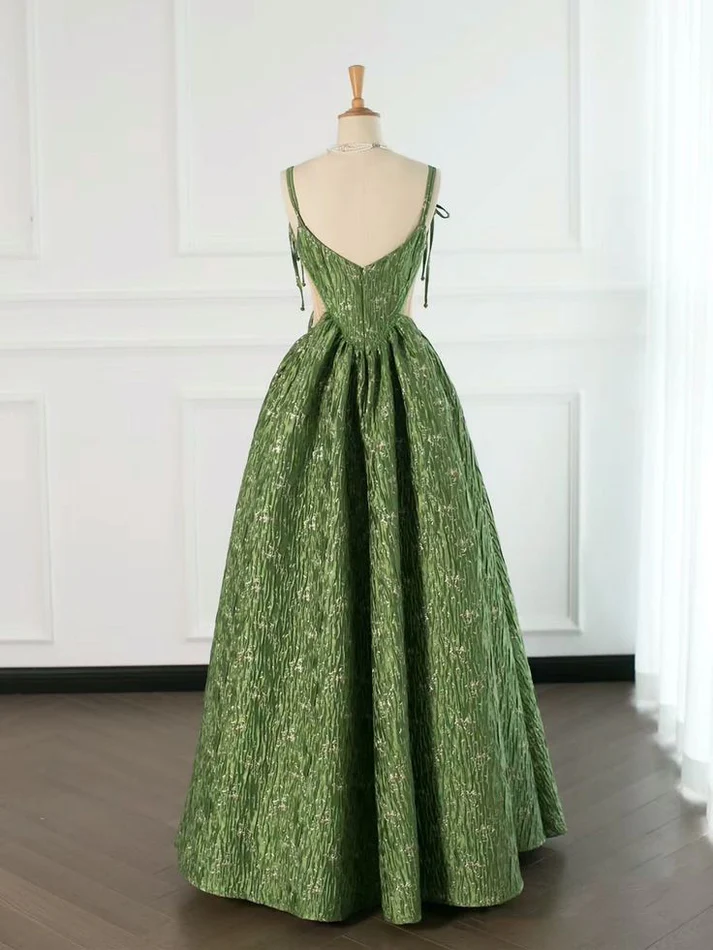 Beautiful Ball Gown Unique Green Long Prom Dress A Line Evening Dress
