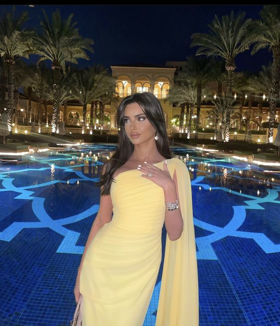 Fashion One Shoulder Long Party Dress Chiffon Evening Gown
