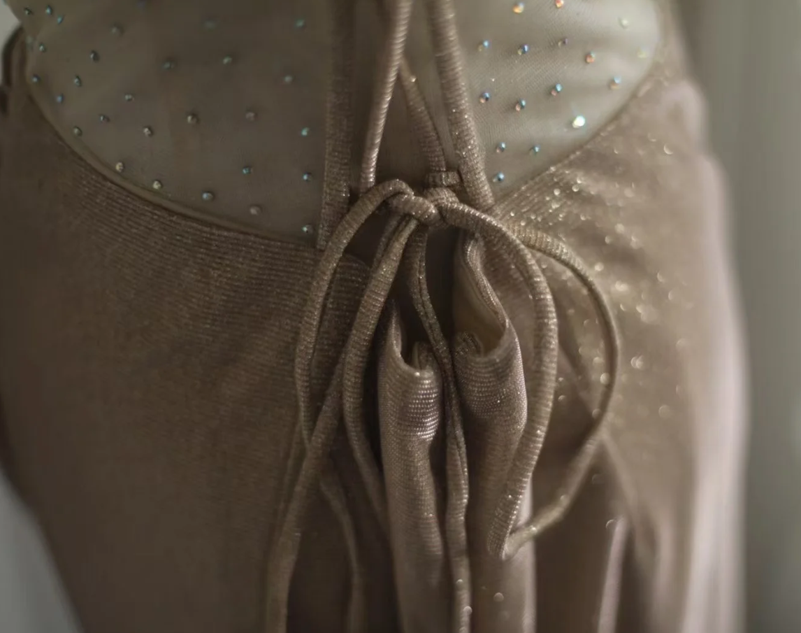 Glitter Spaghetti Straps Satin Beaded Mermaid Slit Evening Dress Long Prom Dress