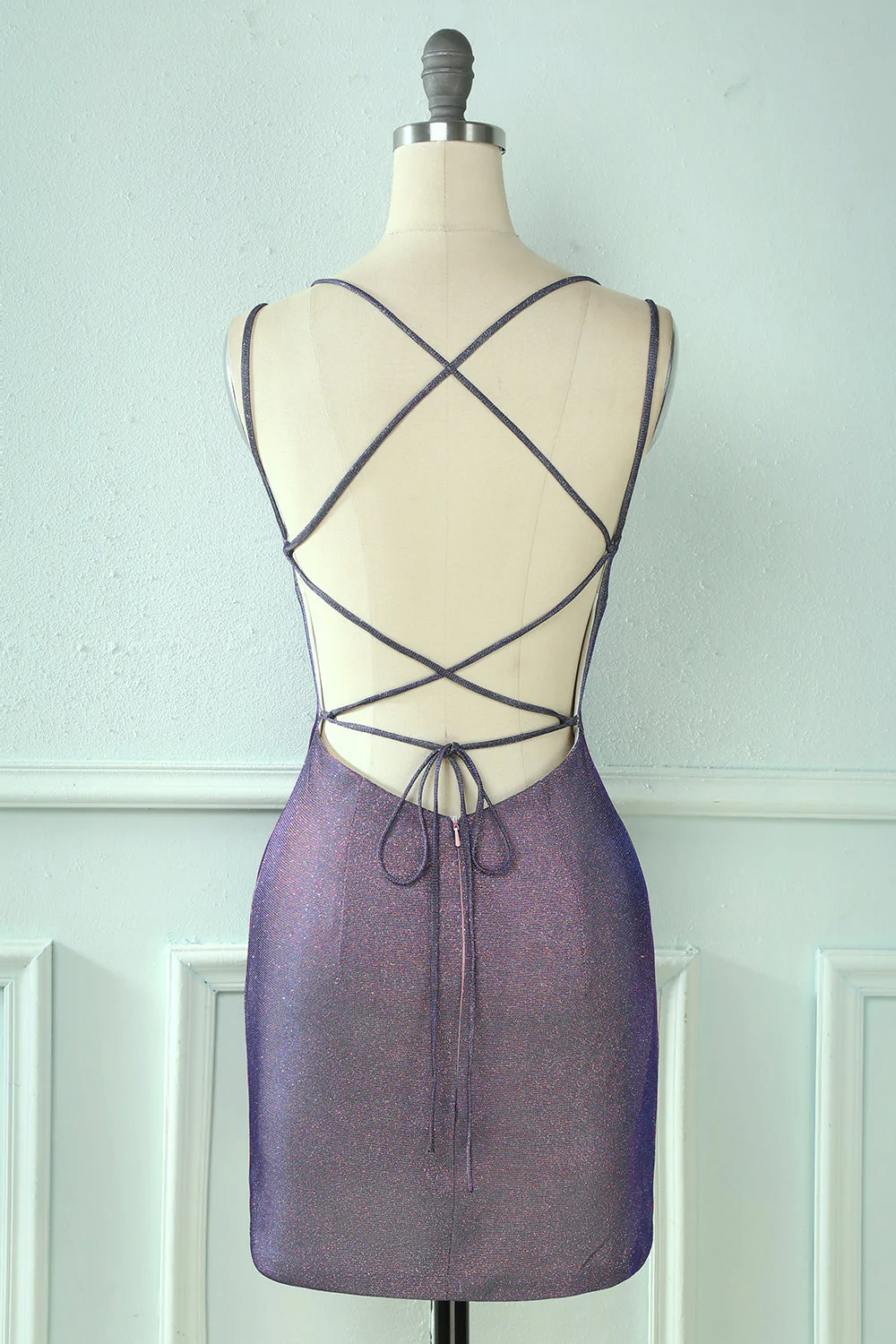 Sequin Spaghetti-Straps Tight Purple Homecoming Dress