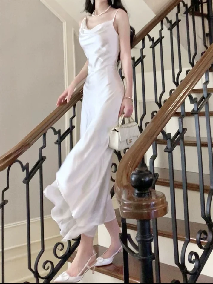 White Satin Ruffle Prom Dress Fairy A Line Wedding Dress